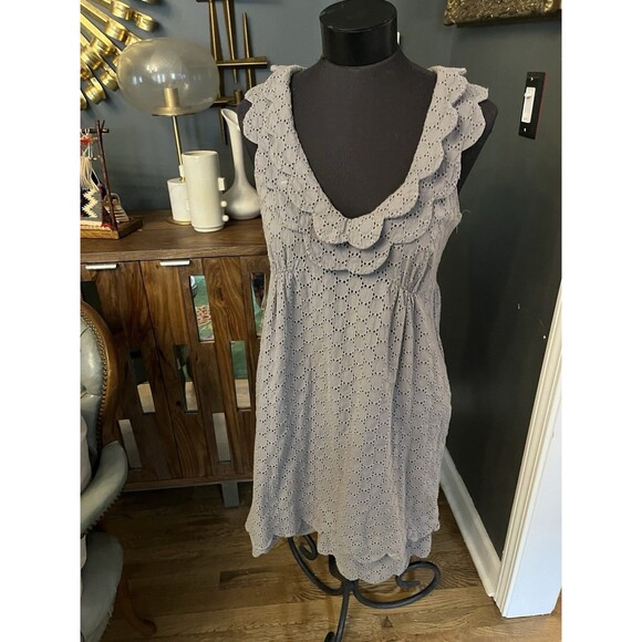 Calypso St Barth Womens Cotton Sleeveless Eyelet Ruffle Mini Dress Gray Size M - Picture 1 of 7